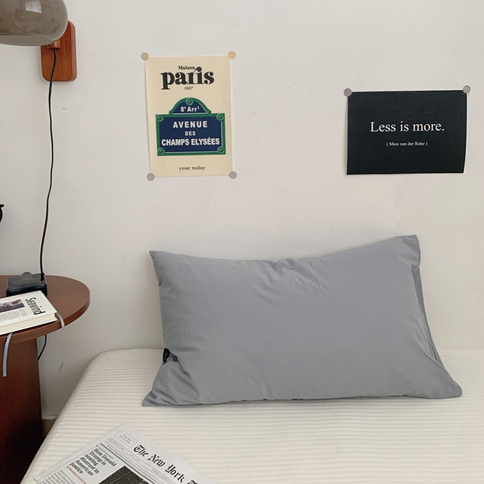 91家纺网 家纺一手货源 找家纺 柚可家居 2024新款水洗棉40支全棉色织单枕套纯色系列五 烟灰蓝