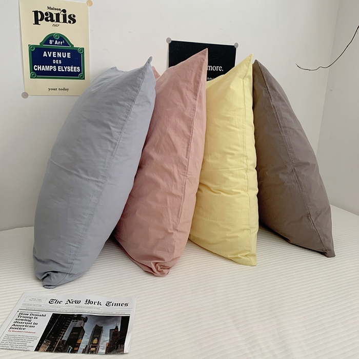 91家纺网 家纺一手货源 找家纺 柚可家居 2024新款水洗棉40支全棉色织单枕套纯色系列五 淡黄色