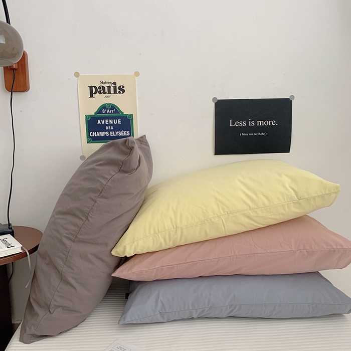 91家纺网 家纺一手货源 找家纺 柚可家居 2024新款水洗棉40支全棉色织单枕套纯色系列五 淡黄色