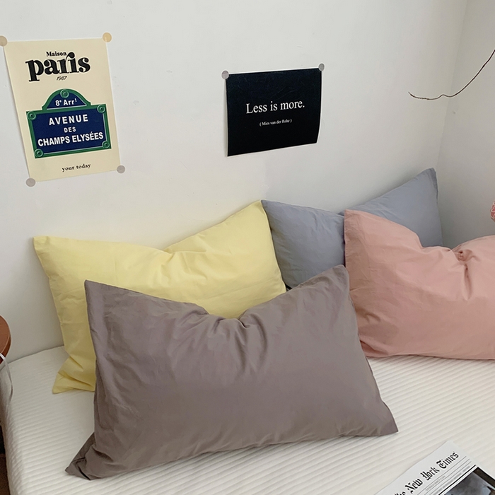 91家纺网 家纺一手货源 找家纺 柚可家居 2024新款水洗棉40支全棉色织单枕套纯色系列五 浅灰