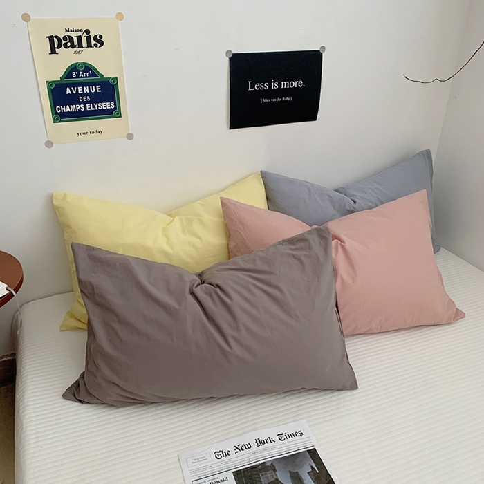 91家纺网 家纺一手货源 找家纺 柚可家居 2024新款水洗棉40支全棉色织单枕套纯色系列五 浅灰