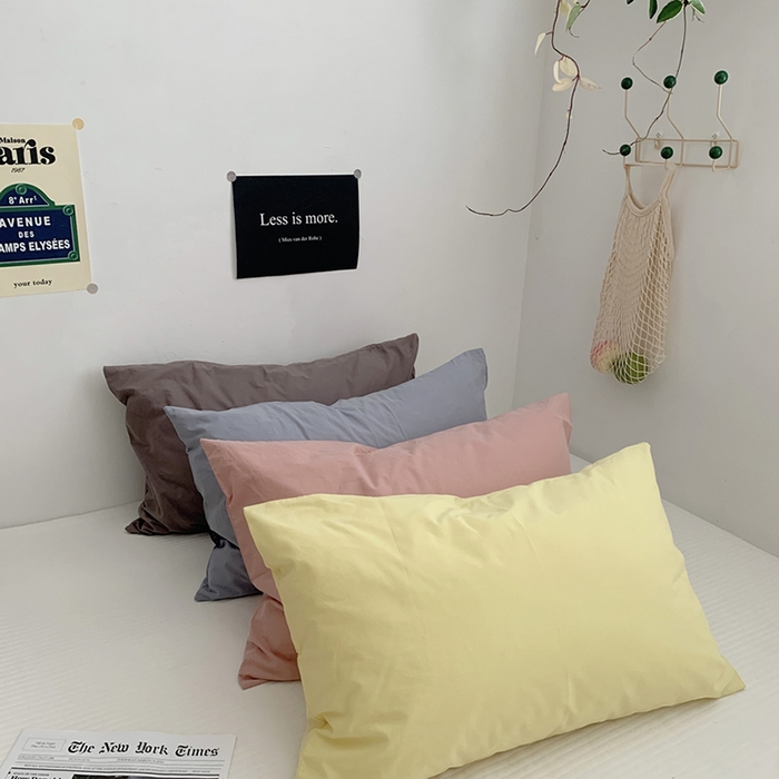 91家纺网 家纺一手货源 找家纺 柚可家居 2024新款水洗棉40支全棉色织单枕套纯色系列五 烟灰蓝