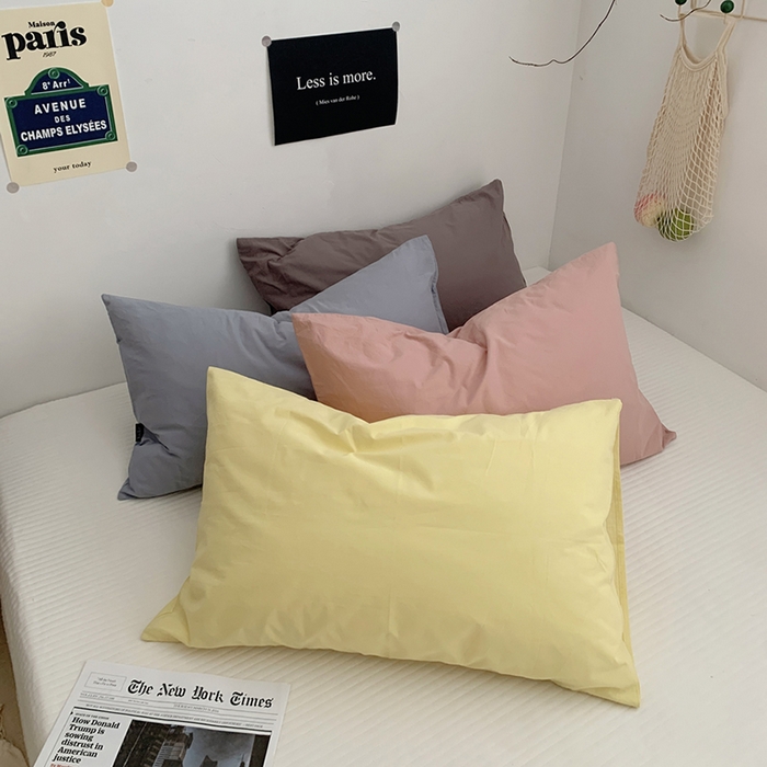 91家纺网 家纺一手货源 找家纺 柚可家居 2024新款水洗棉40支全棉色织单枕套纯色系列五 烟灰蓝