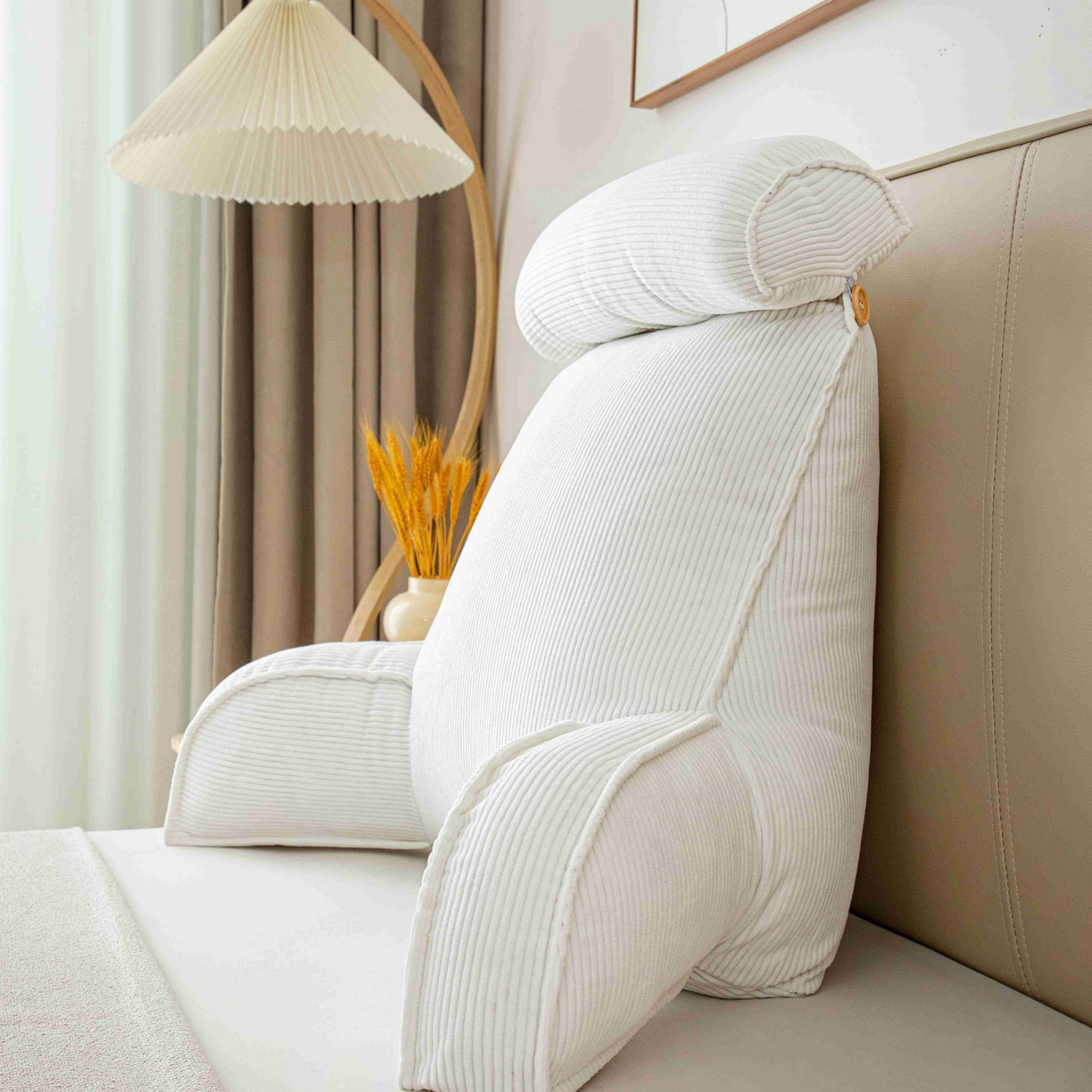 91家纺网 家纺一手货源 找家纺 沐沐家纺 2026新款灯芯绒护腰靠背 白色