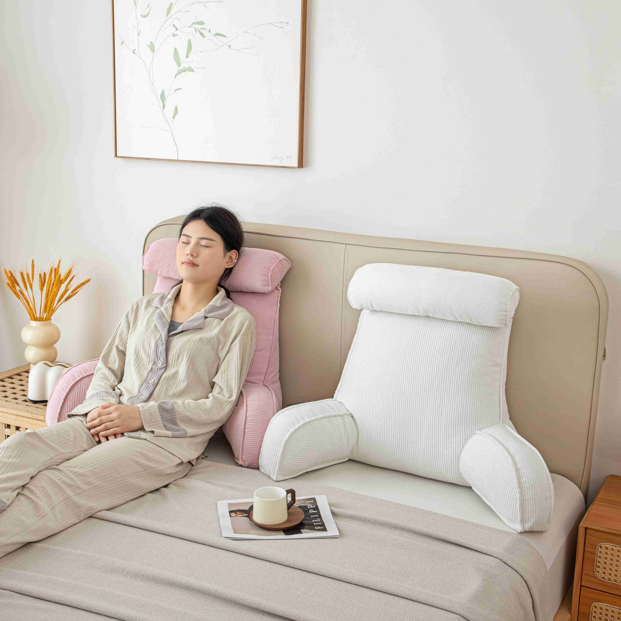 91家纺网 家纺一手货源 找家纺 沐沐家纺 2026新款灯芯绒护腰靠背 白色