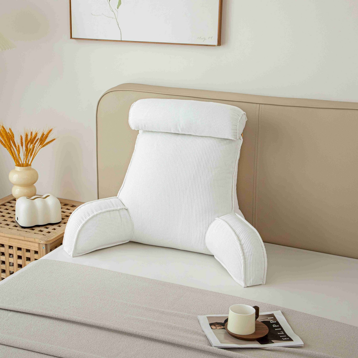 91家纺网 家纺一手货源 找家纺 沐沐家纺 2026新款灯芯绒护腰靠背 白色