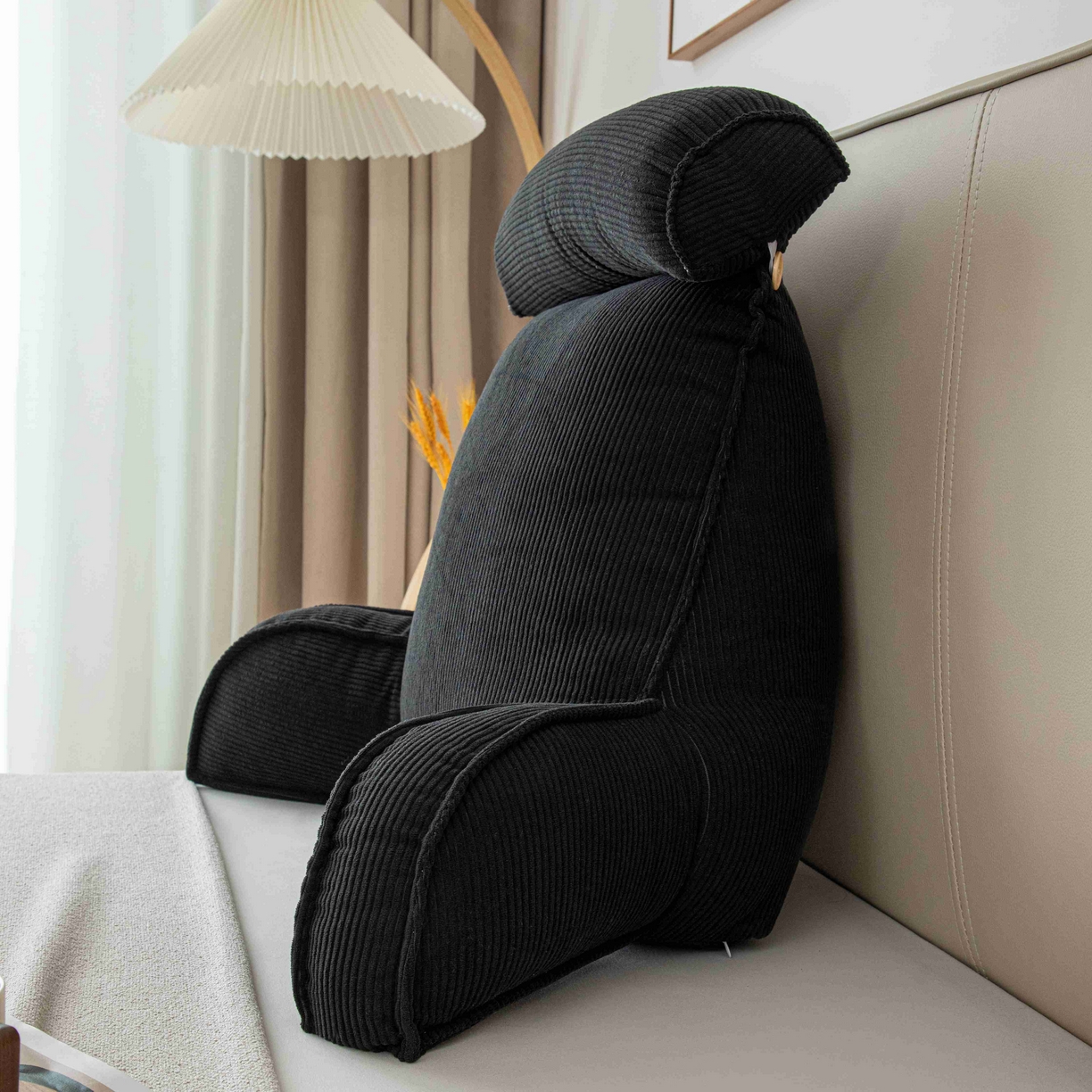 91家纺网 家纺一手货源 找家纺 沐沐家纺 2026新款灯芯绒护腰靠背 黑色