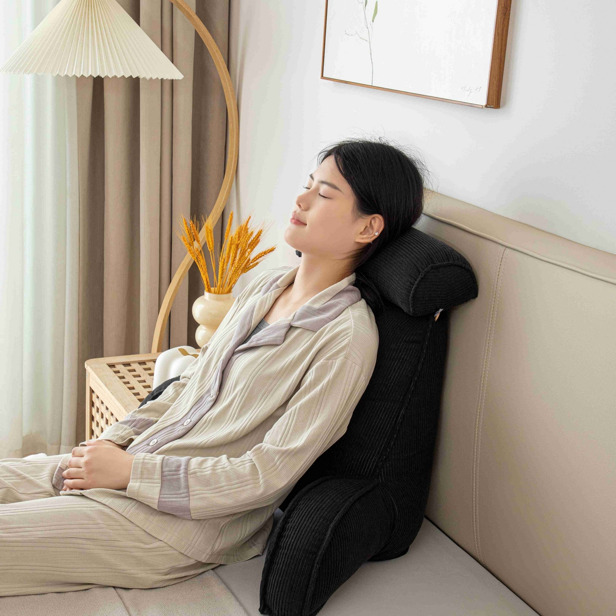 91家纺网 家纺一手货源 找家纺 沐沐家纺 2026新款灯芯绒护腰靠背 黑色