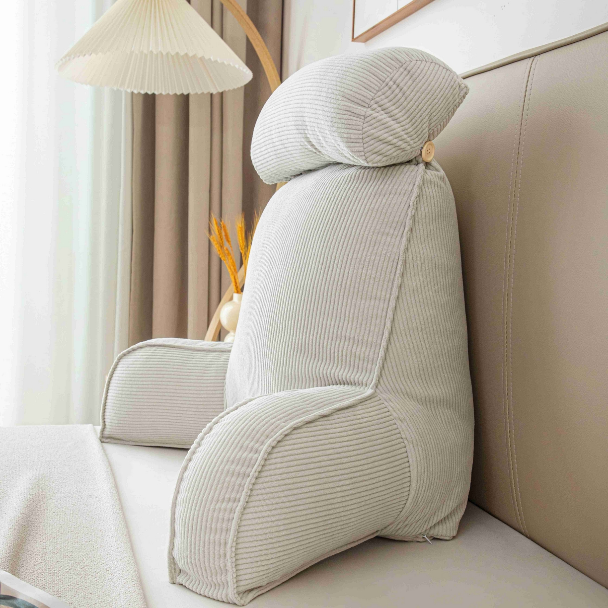 91家纺网 家纺一手货源 找家纺 沐沐家纺 2026新款灯芯绒护腰靠背 灰色