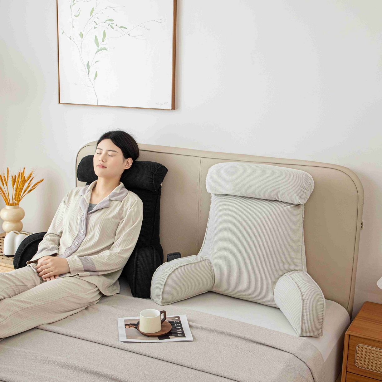 91家纺网 家纺一手货源 找家纺 沐沐家纺 2026新款灯芯绒护腰靠背 灰色