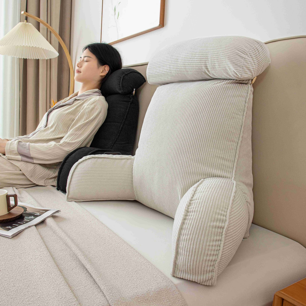 91家纺网 家纺一手货源 找家纺 沐沐家纺 2026新款灯芯绒护腰靠背 灰色