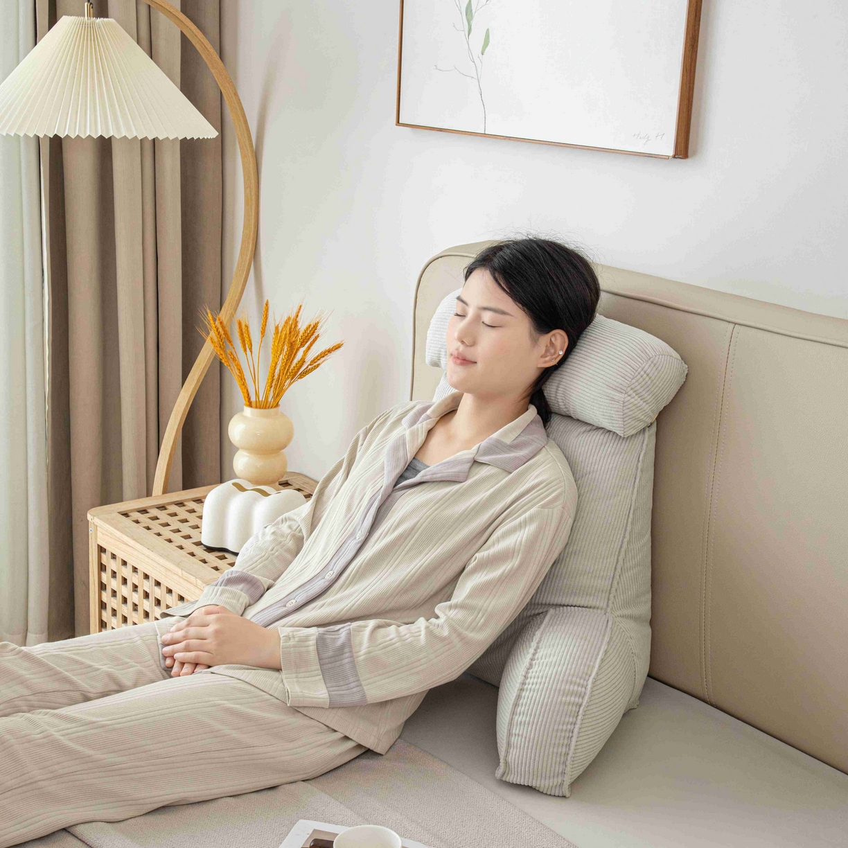 91家纺网 家纺一手货源 找家纺 沐沐家纺 2026新款灯芯绒护腰靠背 灰色