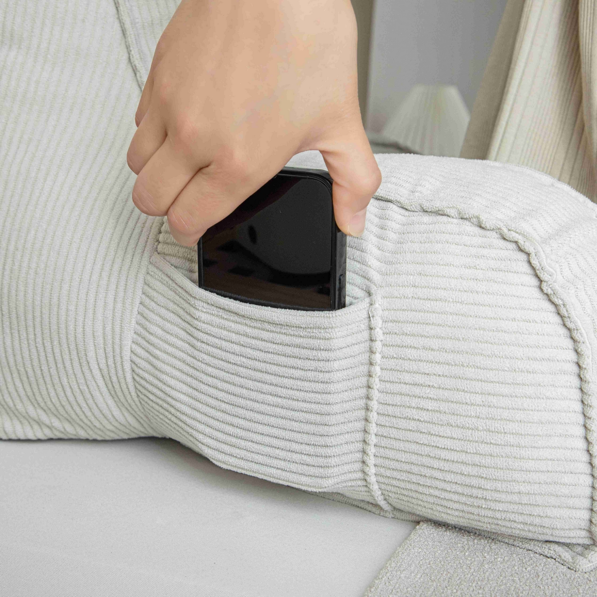 91家纺网 家纺一手货源 找家纺 沐沐家纺 2026新款灯芯绒护腰靠背 灰色