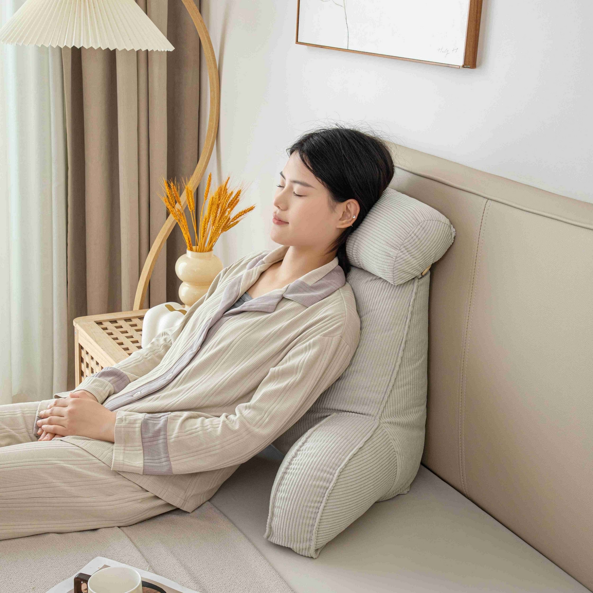 91家纺网 家纺一手货源 找家纺 沐沐家纺 2026新款灯芯绒护腰靠背 灰色