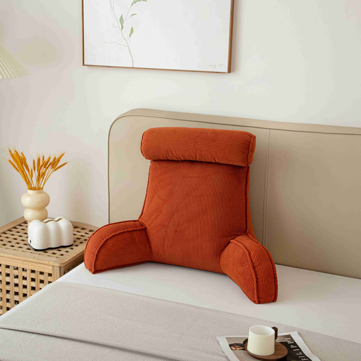 91家纺网 家纺一手货源 找家纺 沐沐家纺 2026新款灯芯绒护腰靠背 橘红色