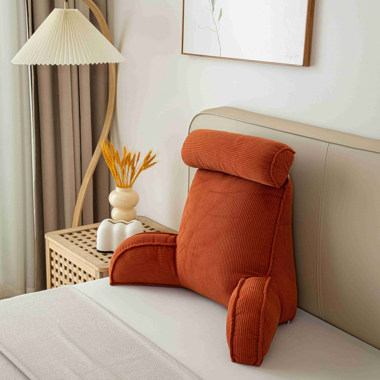 91家纺网 家纺一手货源 找家纺 沐沐家纺 2026新款灯芯绒护腰靠背 橘红色