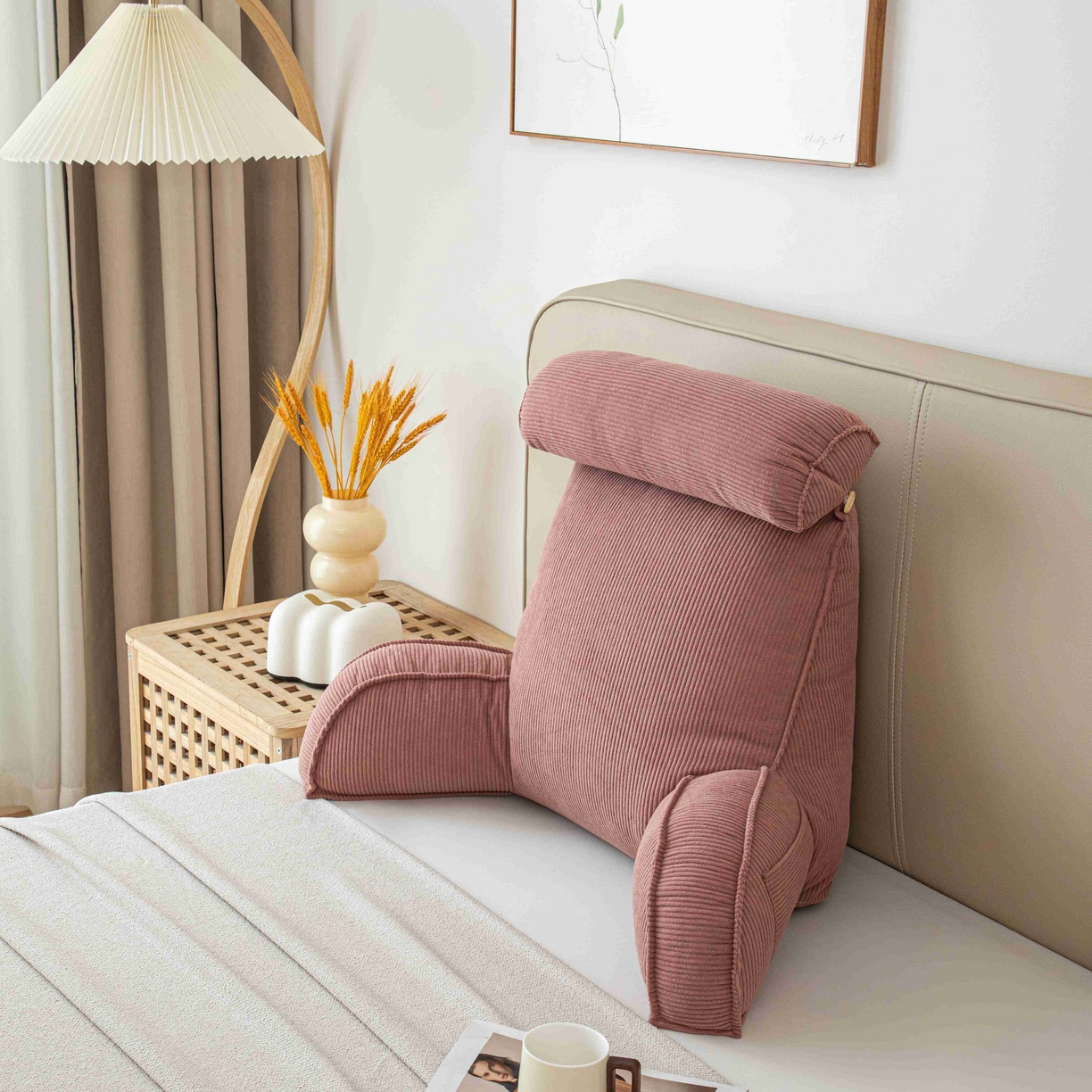 91家纺网 家纺一手货源 找家纺 沐沐家纺 2026新款灯芯绒护腰靠背 玫粉