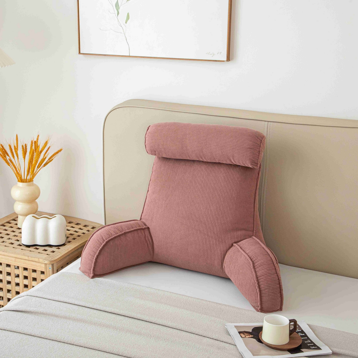 91家纺网 家纺一手货源 找家纺 沐沐家纺 2026新款灯芯绒护腰靠背 玫粉