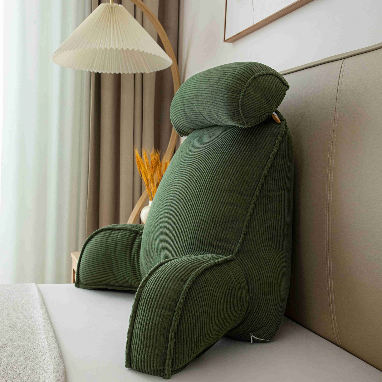 91家纺网 家纺一手货源 找家纺 沐沐家纺 2026新款灯芯绒护腰靠背 墨绿