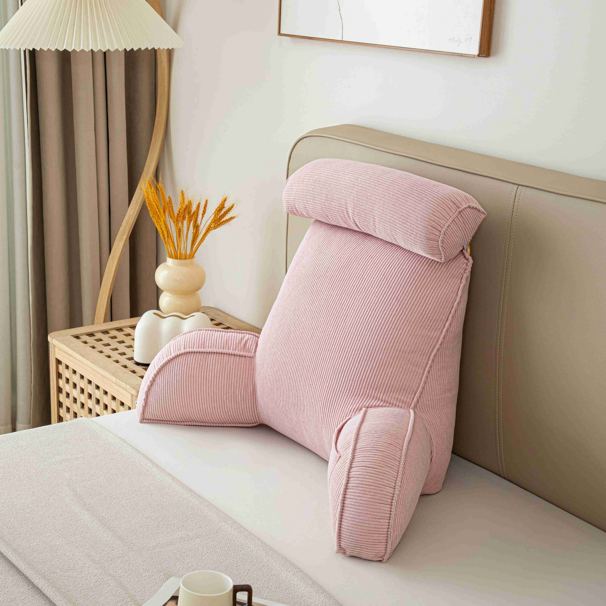 91家纺网 家纺一手货源 找家纺 沐沐家纺 2026新款灯芯绒护腰靠背 樱花粉