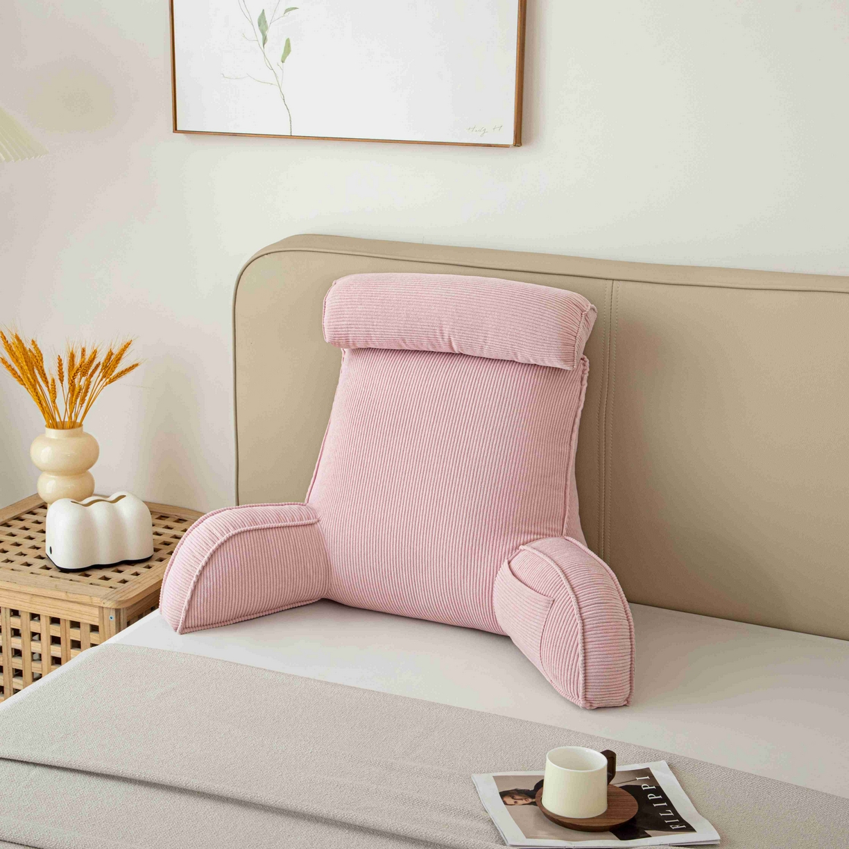 91家纺网 家纺一手货源 找家纺 沐沐家纺 2026新款灯芯绒护腰靠背 樱花粉