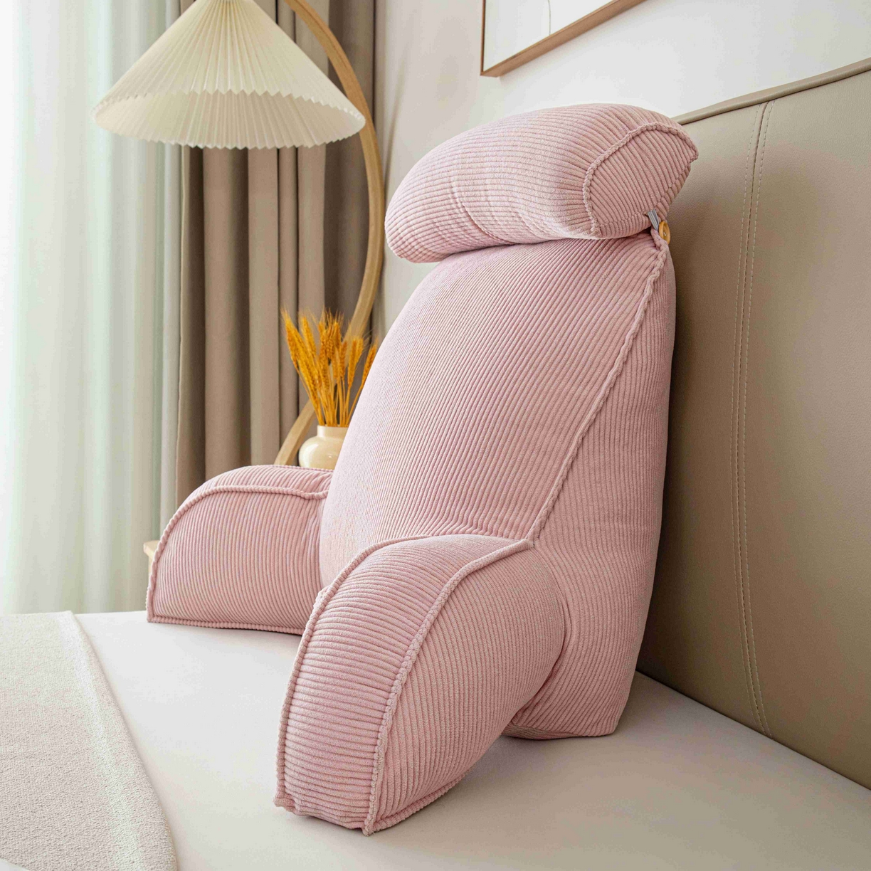 91家纺网 家纺一手货源 找家纺 沐沐家纺 2026新款灯芯绒护腰靠背 樱花粉