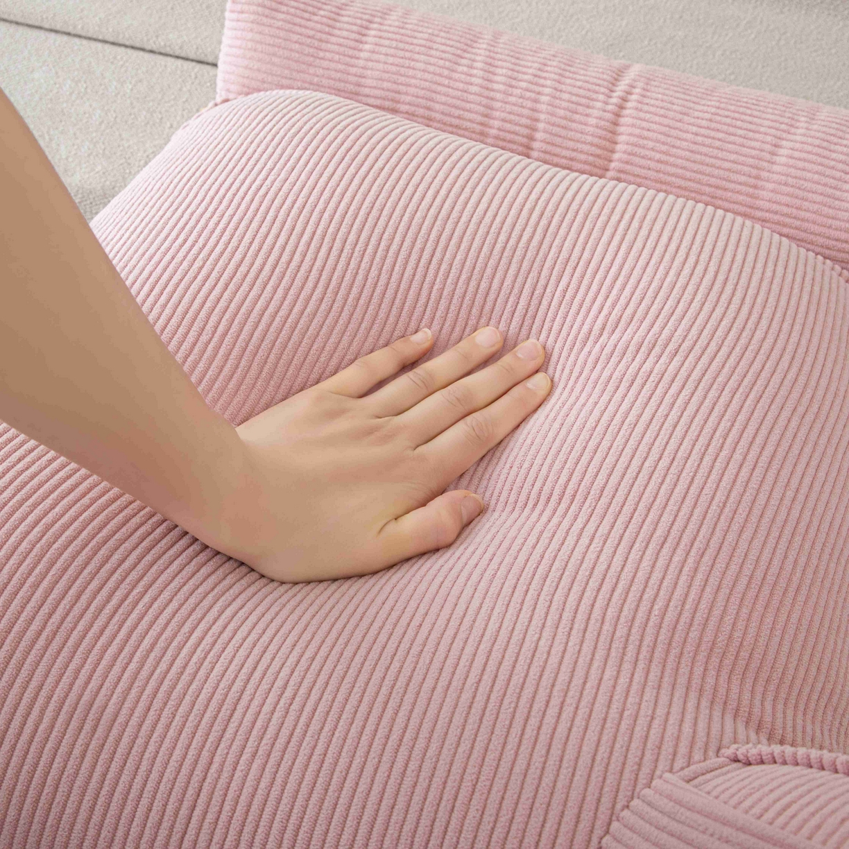 91家纺网 家纺一手货源 找家纺 沐沐家纺 2026新款灯芯绒护腰靠背 樱花粉