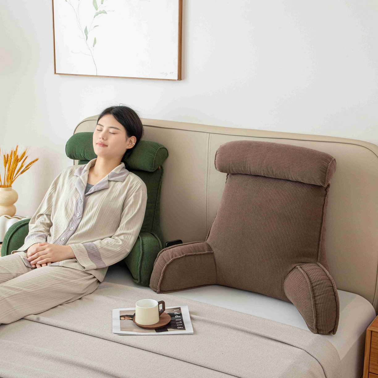 91家纺网 家纺一手货源 找家纺 沐沐家纺 2026新款灯芯绒护腰靠背 棕色