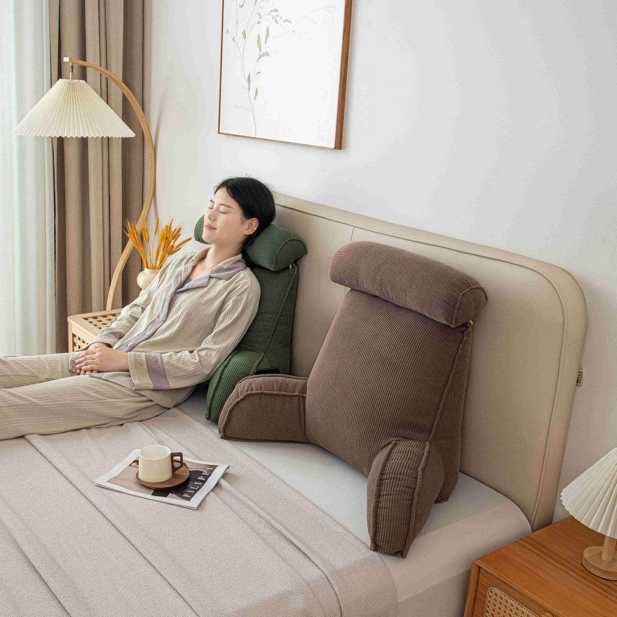 91家纺网 家纺一手货源 找家纺 沐沐家纺 2026新款灯芯绒护腰靠背 棕色