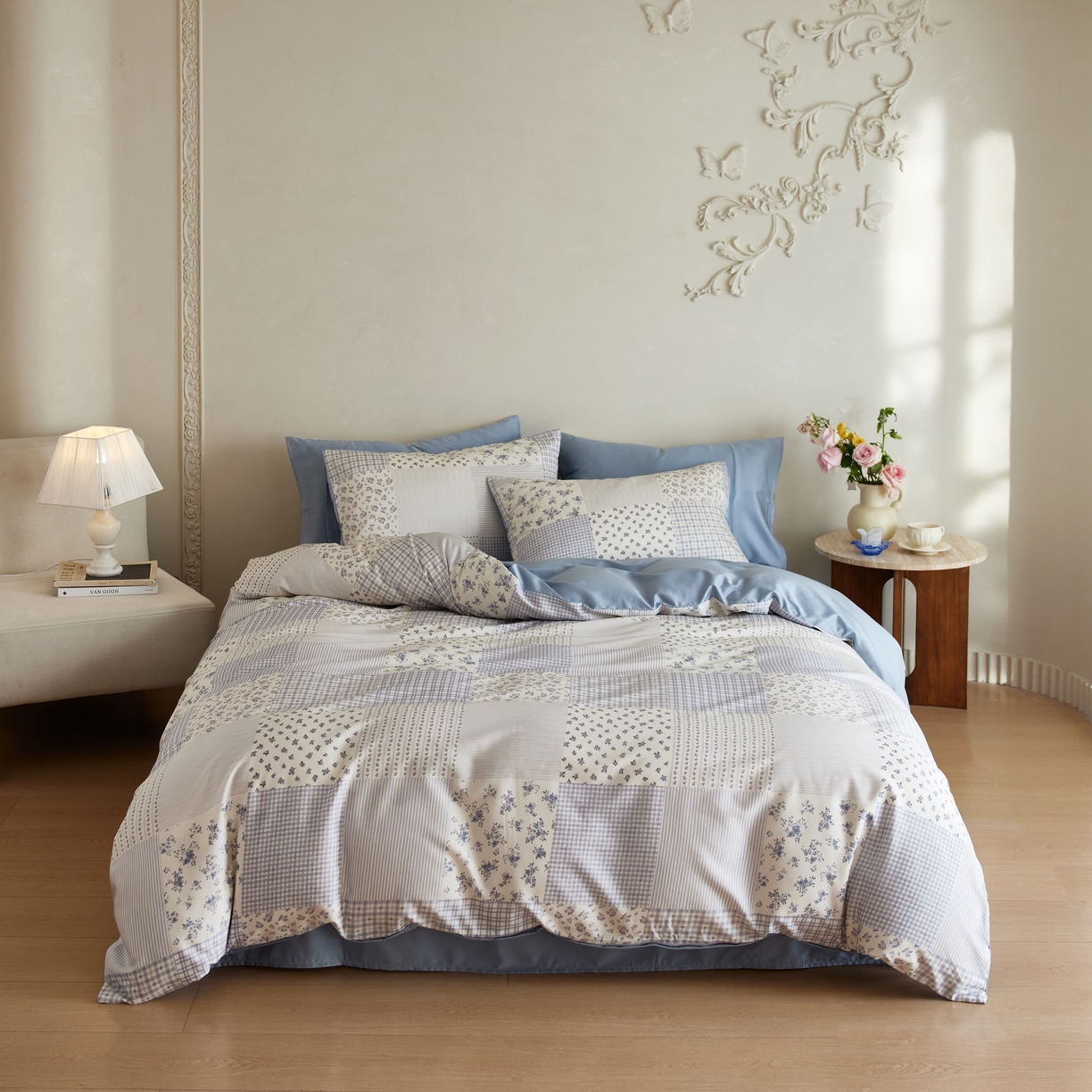 91家纺网 家纺一手货源 找家纺 安莱生活2025春夏新款天丝棉四件套 百家布蓝