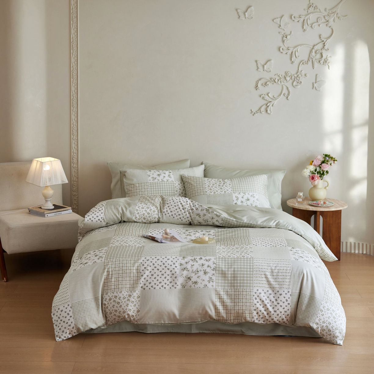 91家纺网 家纺一手货源 找家纺 安莱生活2025春夏新款天丝棉四件套 百家布绿