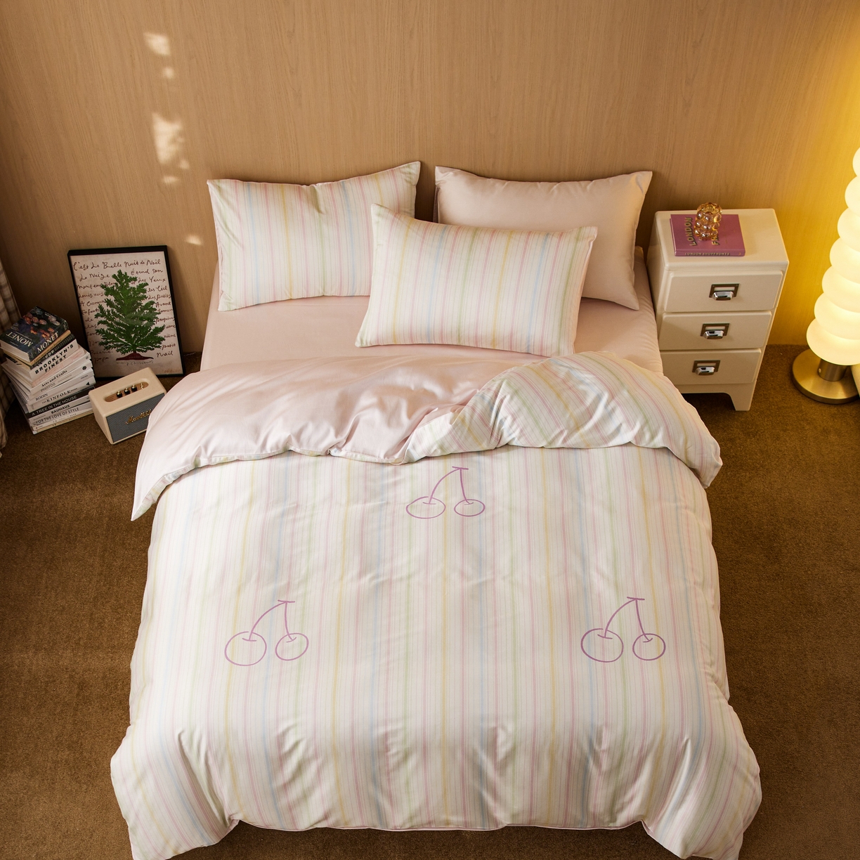 91家纺网 家纺一手货源 找家纺 安莱生活2025春夏新款天丝棉四件套 彩色樱桃