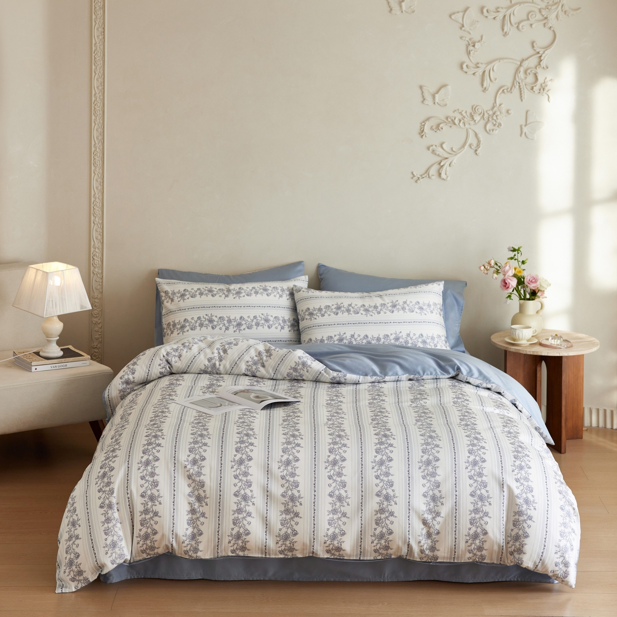 91家纺网 家纺一手货源 找家纺 安莱生活2025春夏新款天丝棉四件套 法尔斯庄园蓝