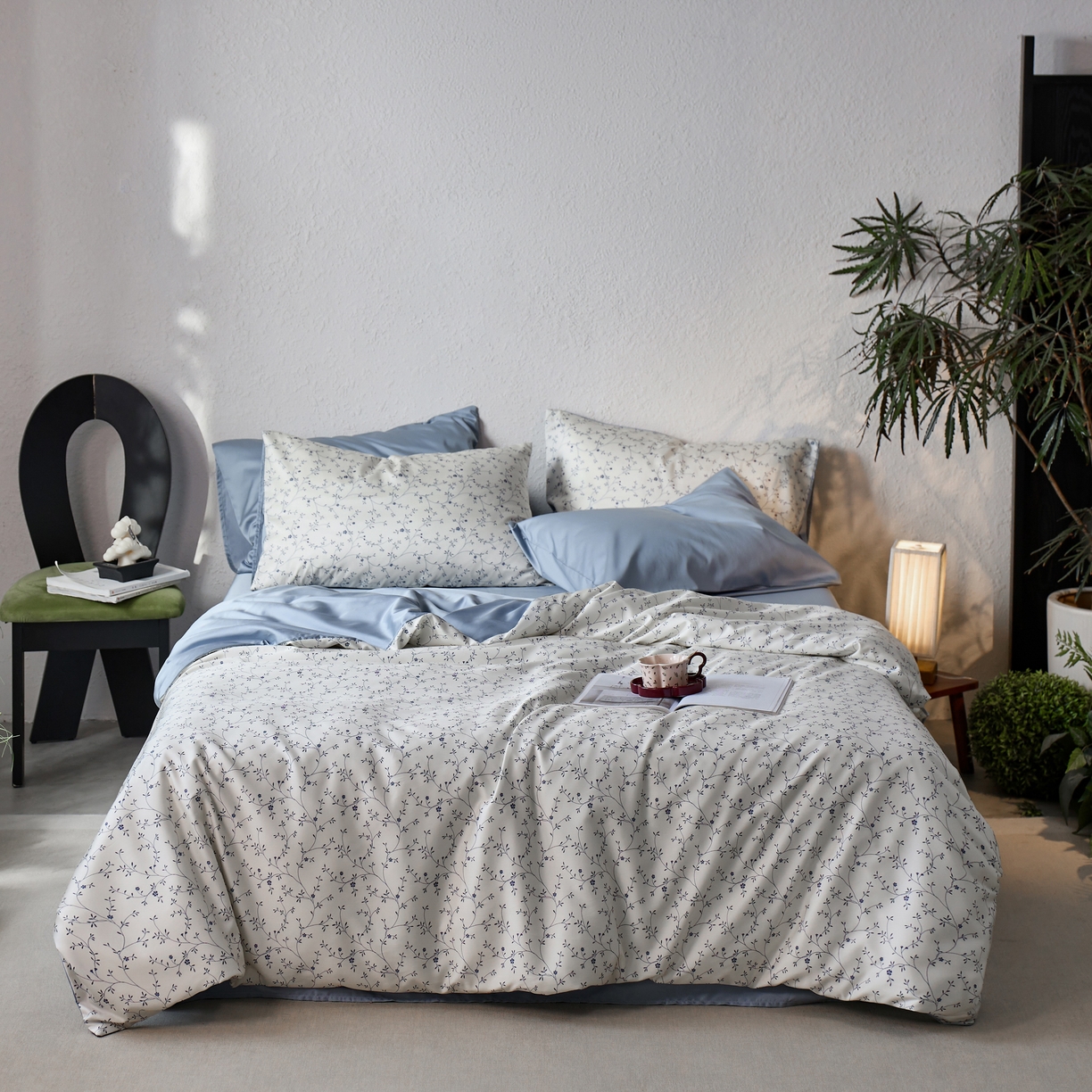 91家纺网 家纺一手货源 找家纺 安莱生活2025春夏新款天丝棉四件套 花开半夏-蓝