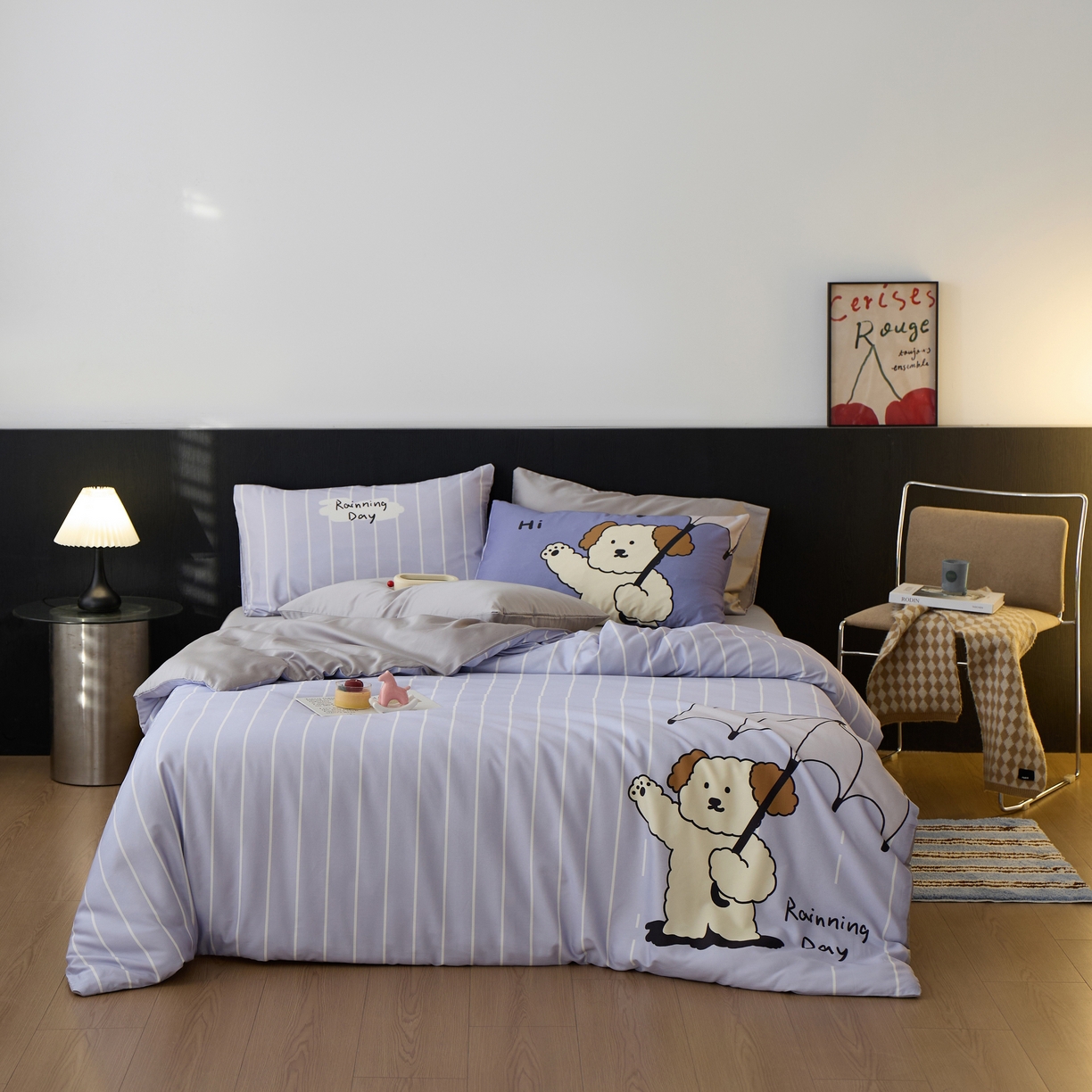 91家纺网 家纺一手货源 找家纺 安莱生活2025春夏新款天丝棉四件套 线条小狗-蓝