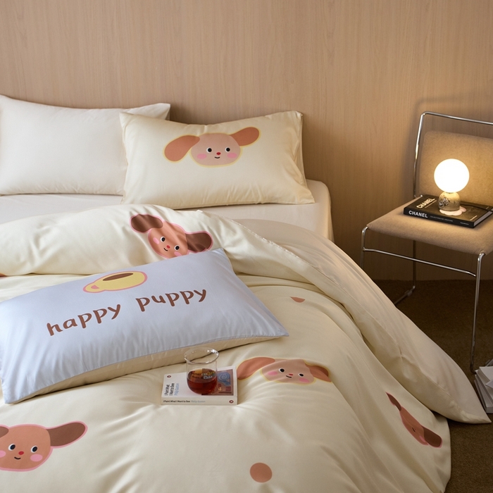 91家纺网 家纺一手货源 找家纺 安莱生活2025春夏新款天丝棉四件套 Baby狗