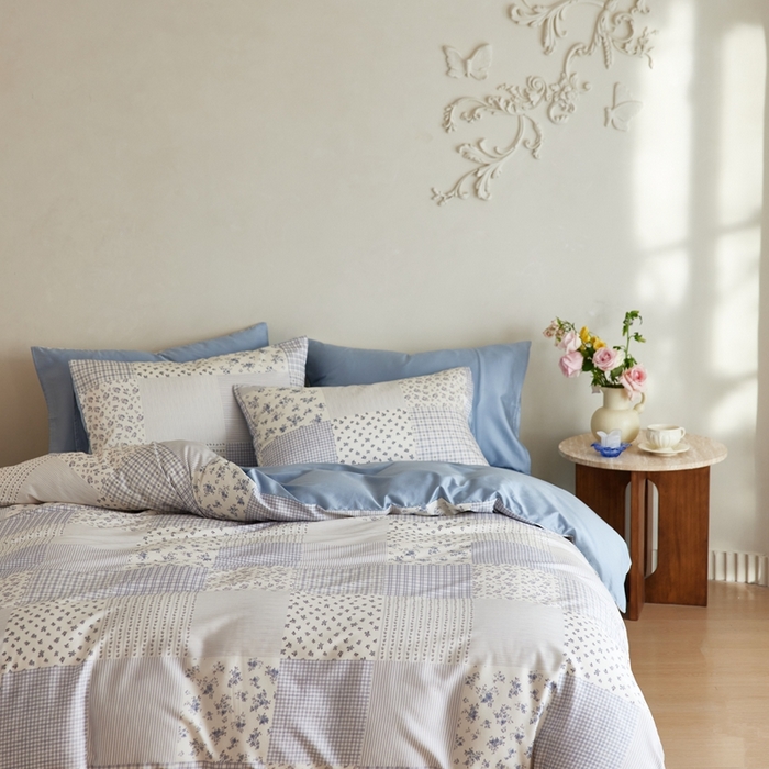 91家纺网 家纺一手货源 找家纺 安莱生活2025春夏新款天丝棉四件套 百家布蓝