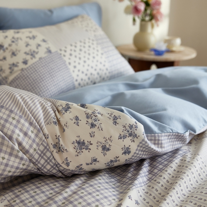 91家纺网 家纺一手货源 找家纺 安莱生活2025春夏新款天丝棉四件套 百家布蓝