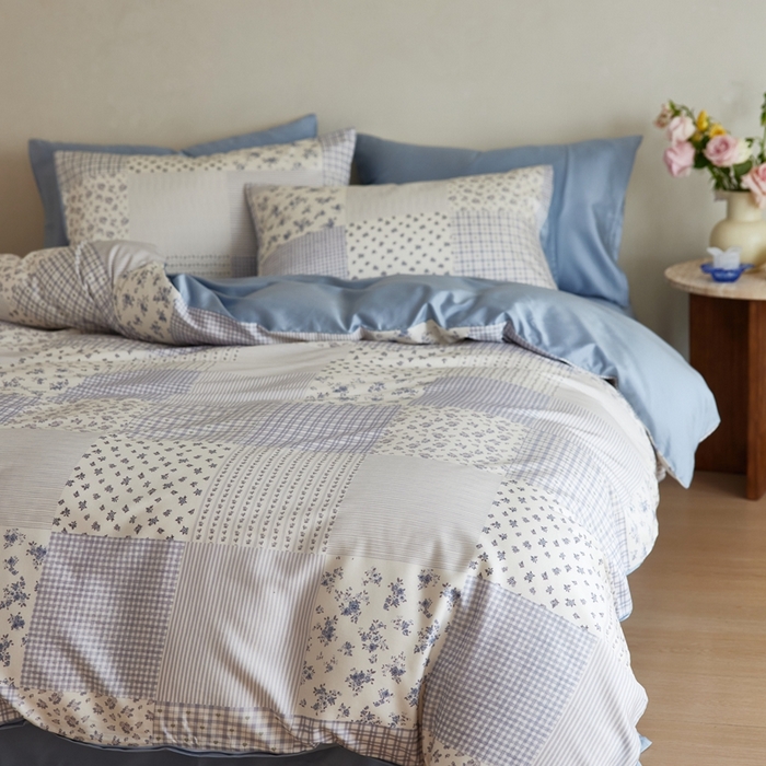 91家纺网 家纺一手货源 找家纺 安莱生活2025春夏新款天丝棉四件套 百家布蓝