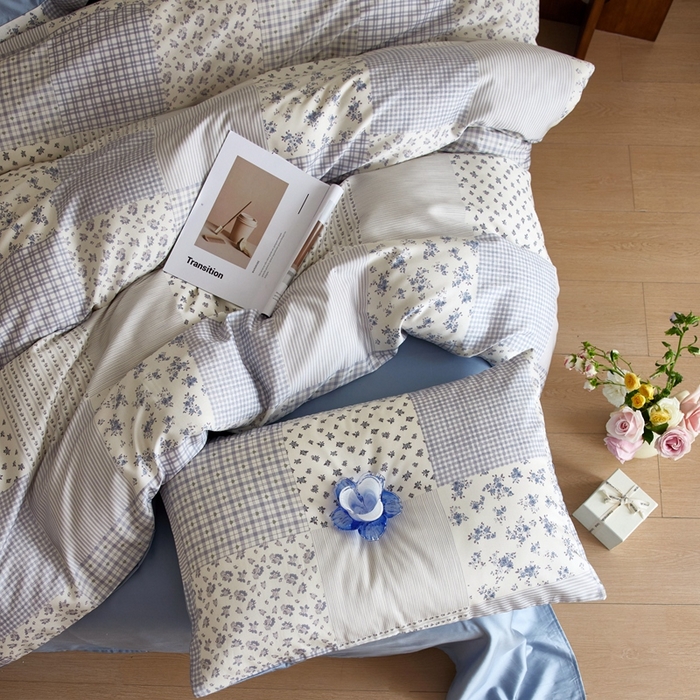 91家纺网 家纺一手货源 找家纺 安莱生活2025春夏新款天丝棉四件套 百家布蓝