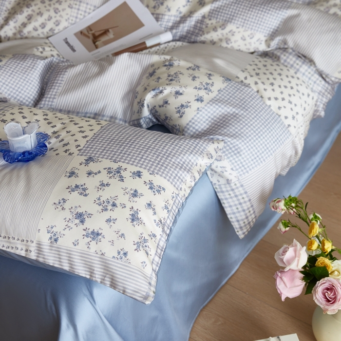 91家纺网 家纺一手货源 找家纺 安莱生活2025春夏新款天丝棉四件套 百家布蓝