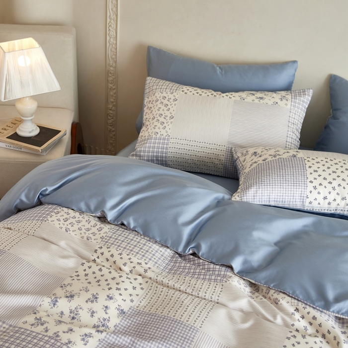 91家纺网 家纺一手货源 找家纺 安莱生活2025春夏新款天丝棉四件套 百家布蓝