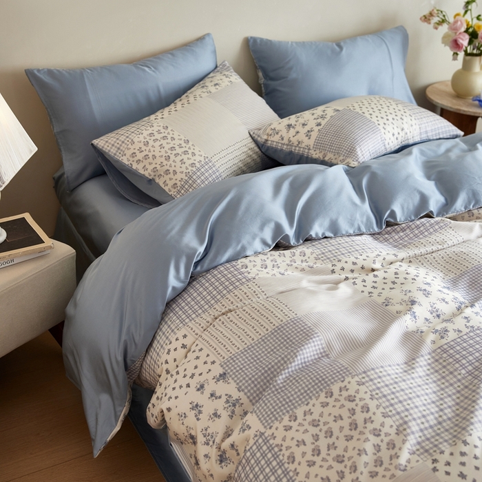 安莱生活2025春夏新款天丝棉四件套 百家布蓝