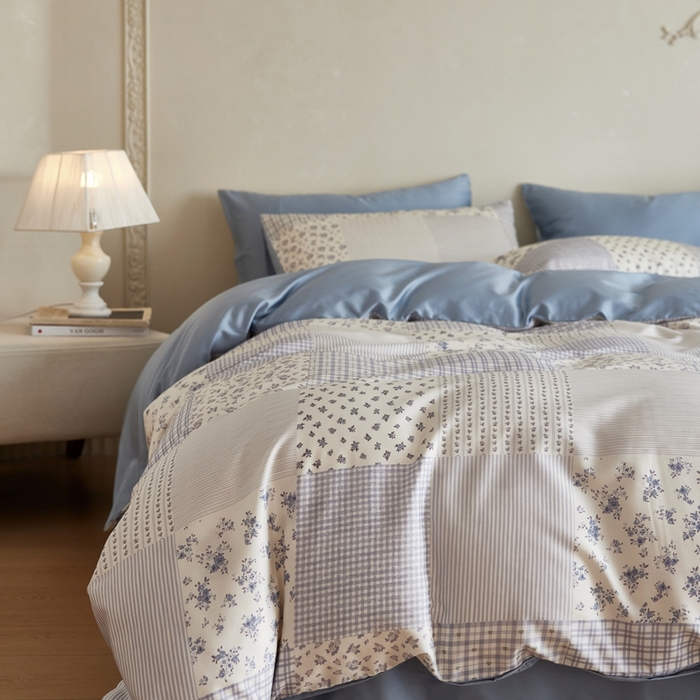 91家纺网 家纺一手货源 找家纺 安莱生活2025春夏新款天丝棉四件套 百家布蓝