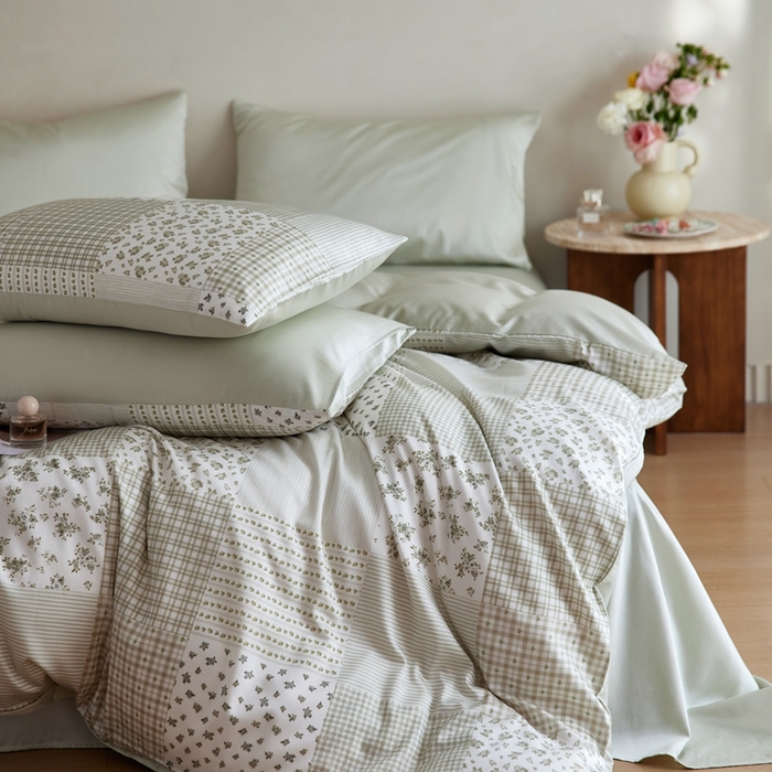 91家纺网 家纺一手货源 找家纺 安莱生活2025春夏新款天丝棉四件套 百家布绿