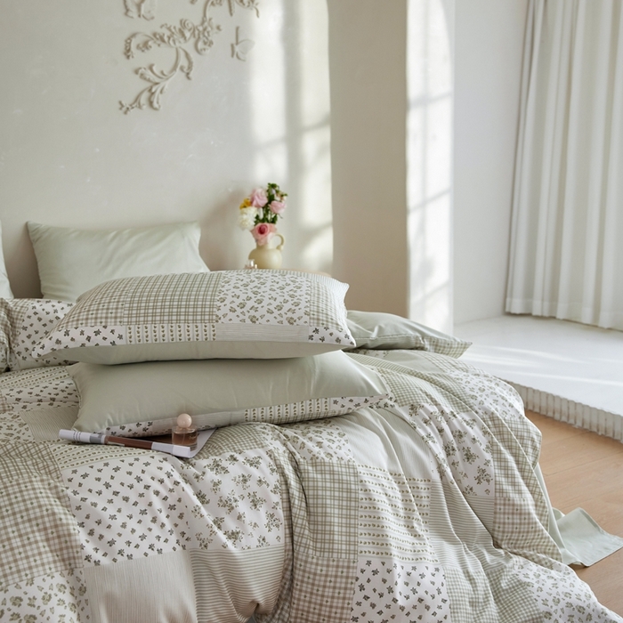 91家纺网 家纺一手货源 找家纺 安莱生活2025春夏新款天丝棉四件套 百家布绿