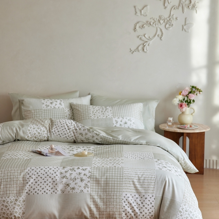 91家纺网 家纺一手货源 找家纺 安莱生活2025春夏新款天丝棉四件套 百家布绿