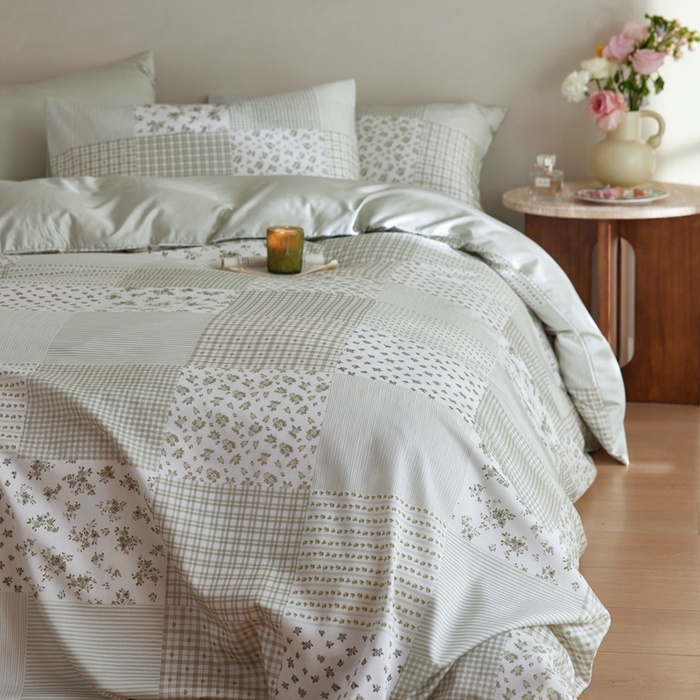 91家纺网 家纺一手货源 找家纺 安莱生活2025春夏新款天丝棉四件套 百家布绿