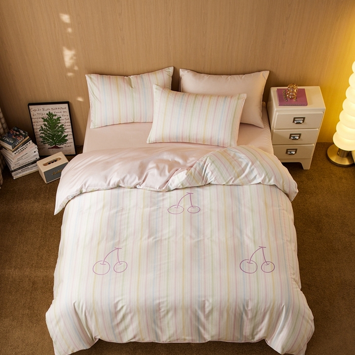 91家纺网 家纺一手货源 找家纺 安莱生活2025春夏新款天丝棉四件套 彩色樱桃