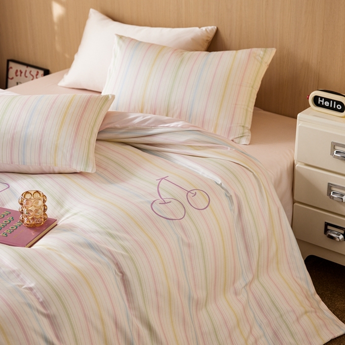 91家纺网 家纺一手货源 找家纺 安莱生活2025春夏新款天丝棉四件套 彩色樱桃